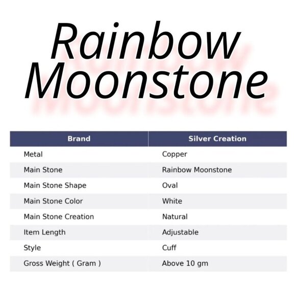 Rainbow Moonstone ✦ Copper Cuff Bracelet ✦ Adjustable Oval Stone Healing NWT - Picture 4 of 13